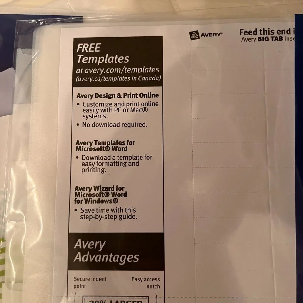Big Tab Insertable Pocket Plastic Dividers by Avery (5 packs /8 divers per pack)